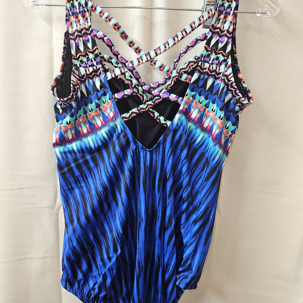 Longitude Blue Multicolor Geometric Crisscross One-Piece Swimsuit - Picture 2 of 5